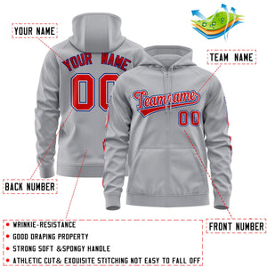 Custom Stitched Gray Red Sports Full-Zip Sweatshirt Hoodie with Flame