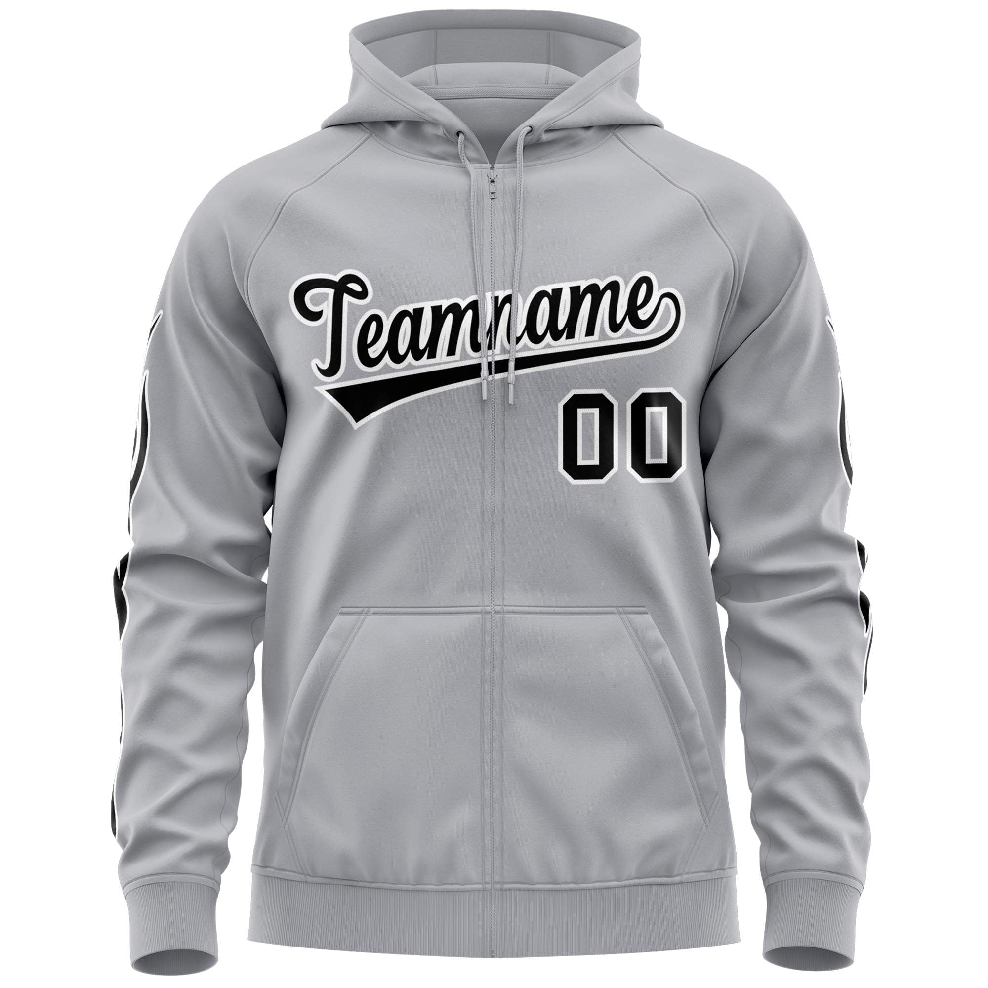 Custom Stitched Gray Black Sports Full-Zip Sweatshirt Hoodie with Flame