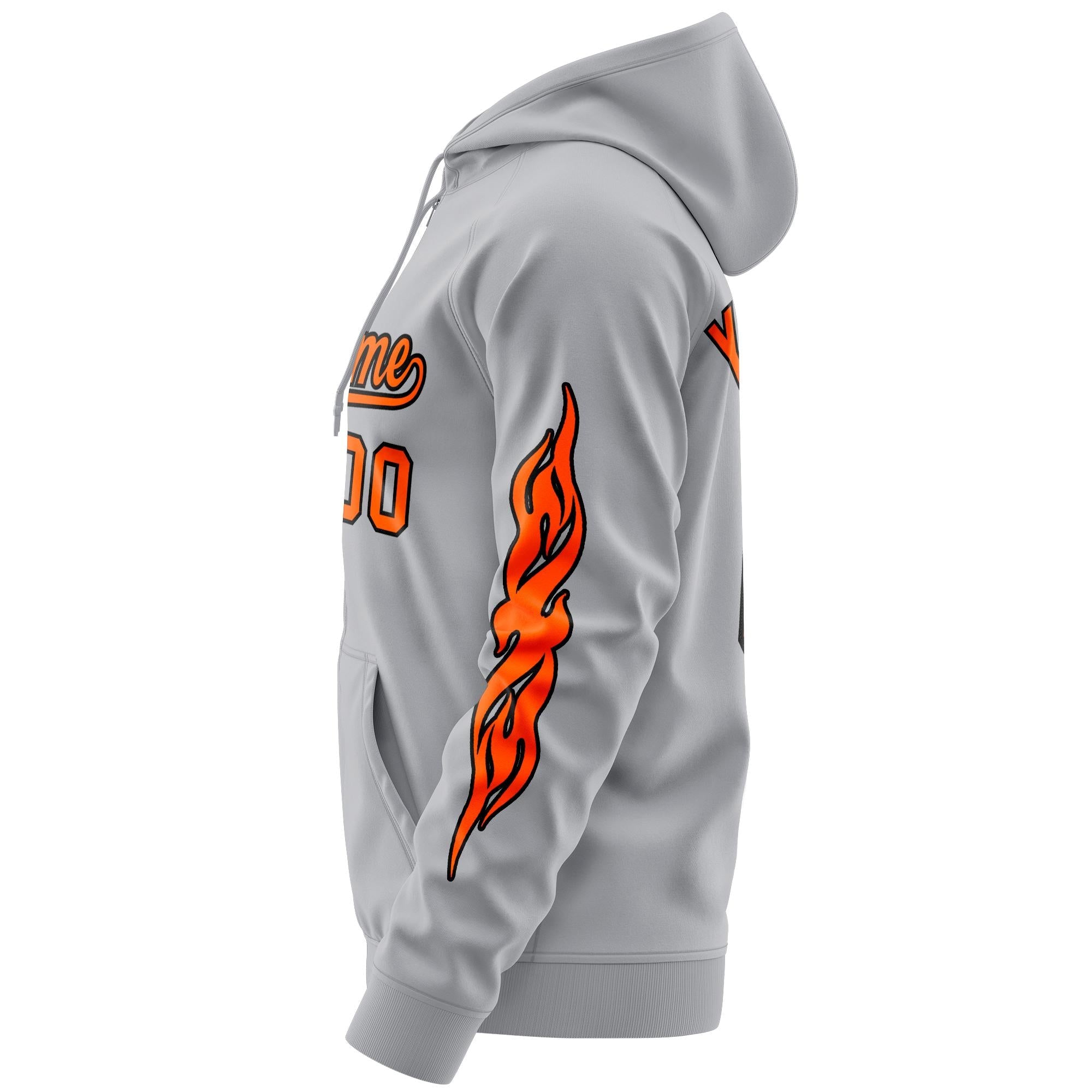 Custom Stitched Gray Orange Sports Full-Zip Sweatshirt Hoodie with Flame