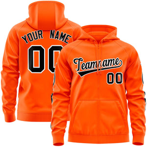 Custom Stitched Orange Black Sports Full-Zip Sweatshirt Hoodie with Flame