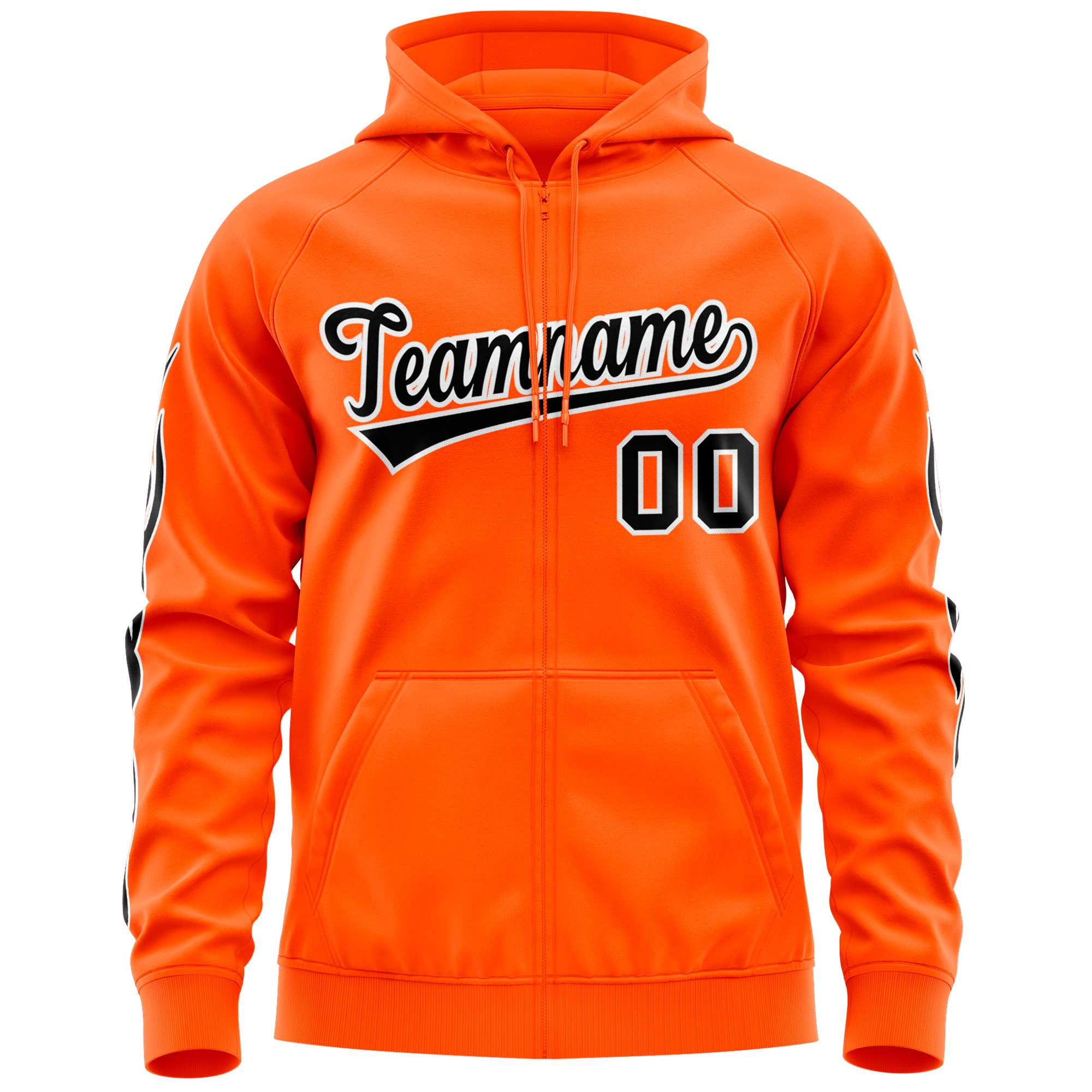 Custom Stitched Orange Black Sports Full-Zip Sweatshirt Hoodie with Flame