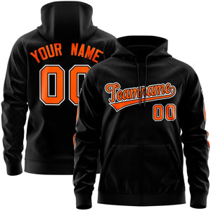 Custom Stitched Black Orange Sports Full-Zip Sweatshirt Hoodie with Flame