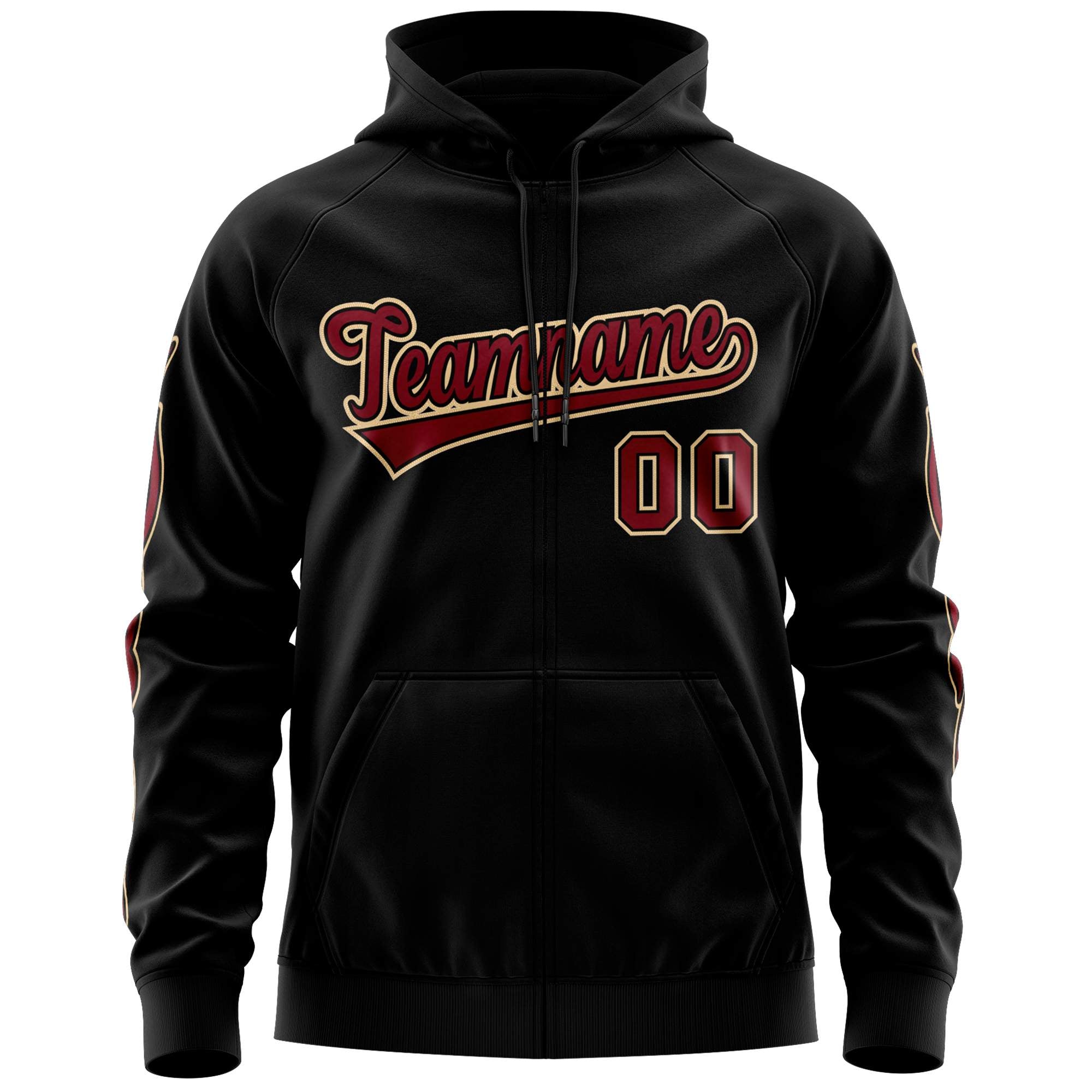 Custom Stitched Black Crimson Sports Full-Zip Sweatshirt Hoodie with Flame