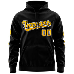 Custom Stitched Black Gold Sports Full-Zip Sweatshirt Hoodie with Flame