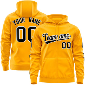 Custom Stitched Gold Black Sports Full-Zip Sweatshirt Hoodie with Flame