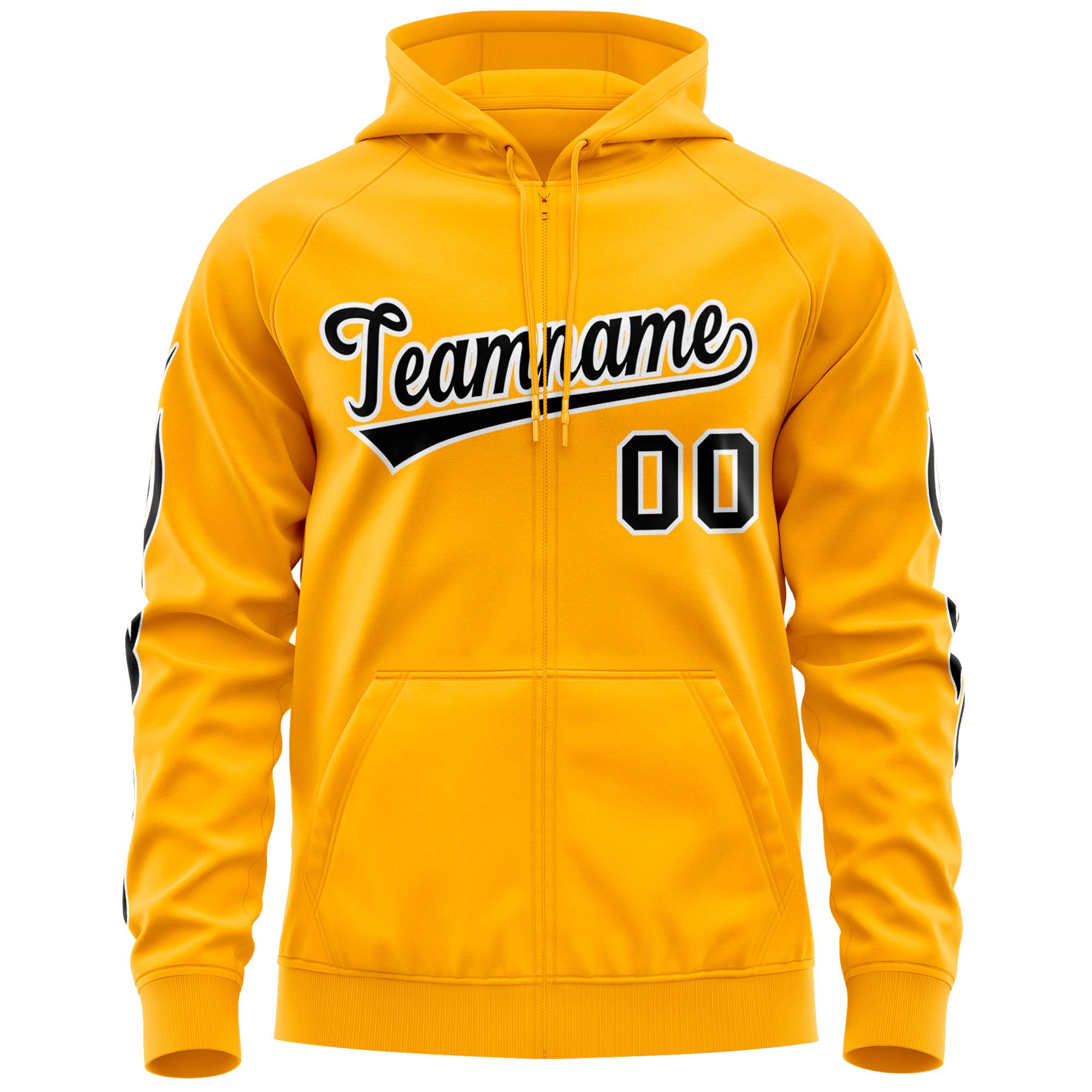 Custom Stitched Gold Black Sports Full-Zip Sweatshirt Hoodie with Flame