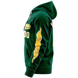 Custom Stitched Green White Sports Full-Zip Sweatshirt Hoodie with Flame