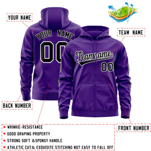 Custom Stitched Purple Black Sports Full-Zip Sweatshirt Hoodie with Flame