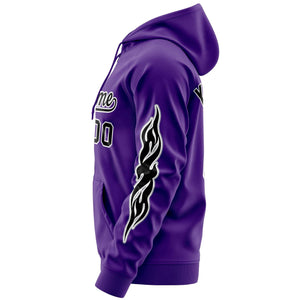 Custom Stitched Purple Black Sports Full-Zip Sweatshirt Hoodie with Flame