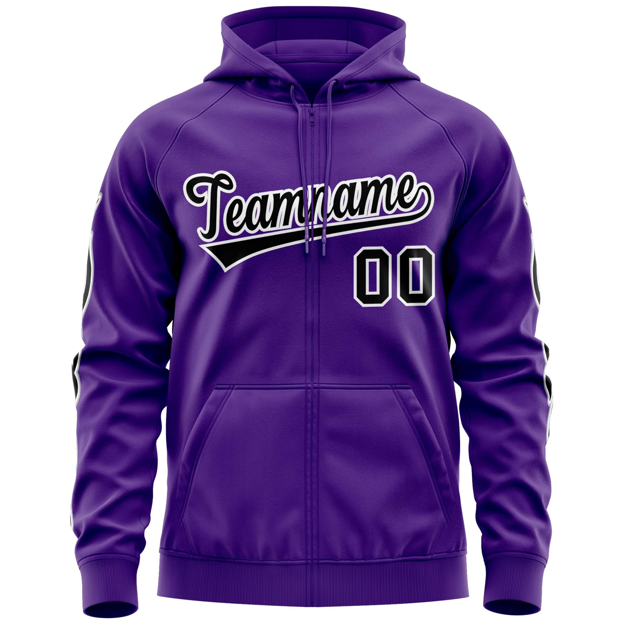 Custom Stitched Purple Black Sports Full-Zip Sweatshirt Hoodie with Flame