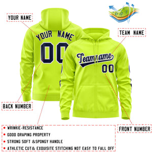 Custom Stitched Neon Green Navy Sports Full-Zip Sweatshirt Hoodie with Flame