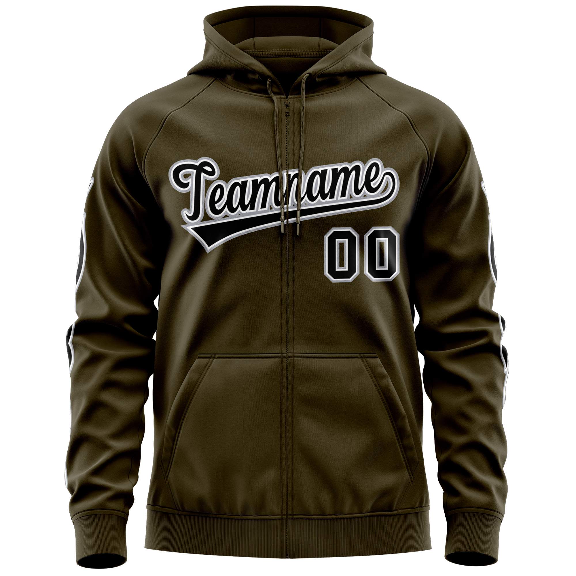 Custom Stitched Olive Black Sports Full-Zip Sweatshirt Hoodie with Flame