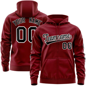 Custom Stitched Crimson Black Sports Full-Zip Sweatshirt Hoodie with Flame