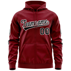 Custom Stitched Crimson Black Sports Full-Zip Sweatshirt Hoodie with Flame