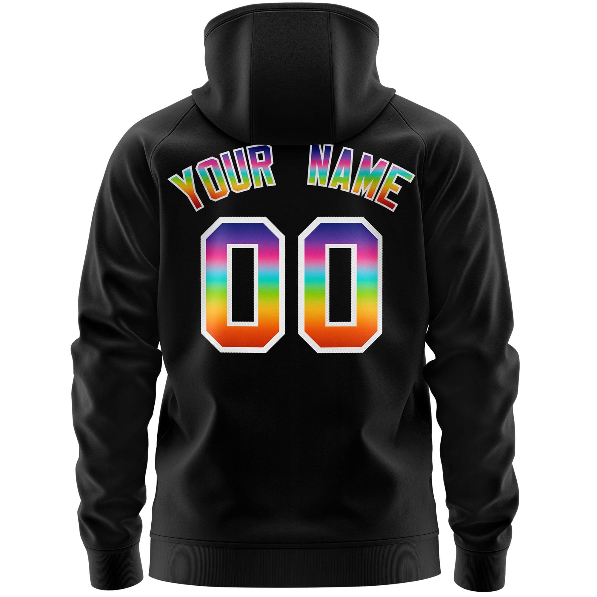 Custom Stitched Black White Sports Full-Zip Sweatshirt Hoodie with Colored Flames