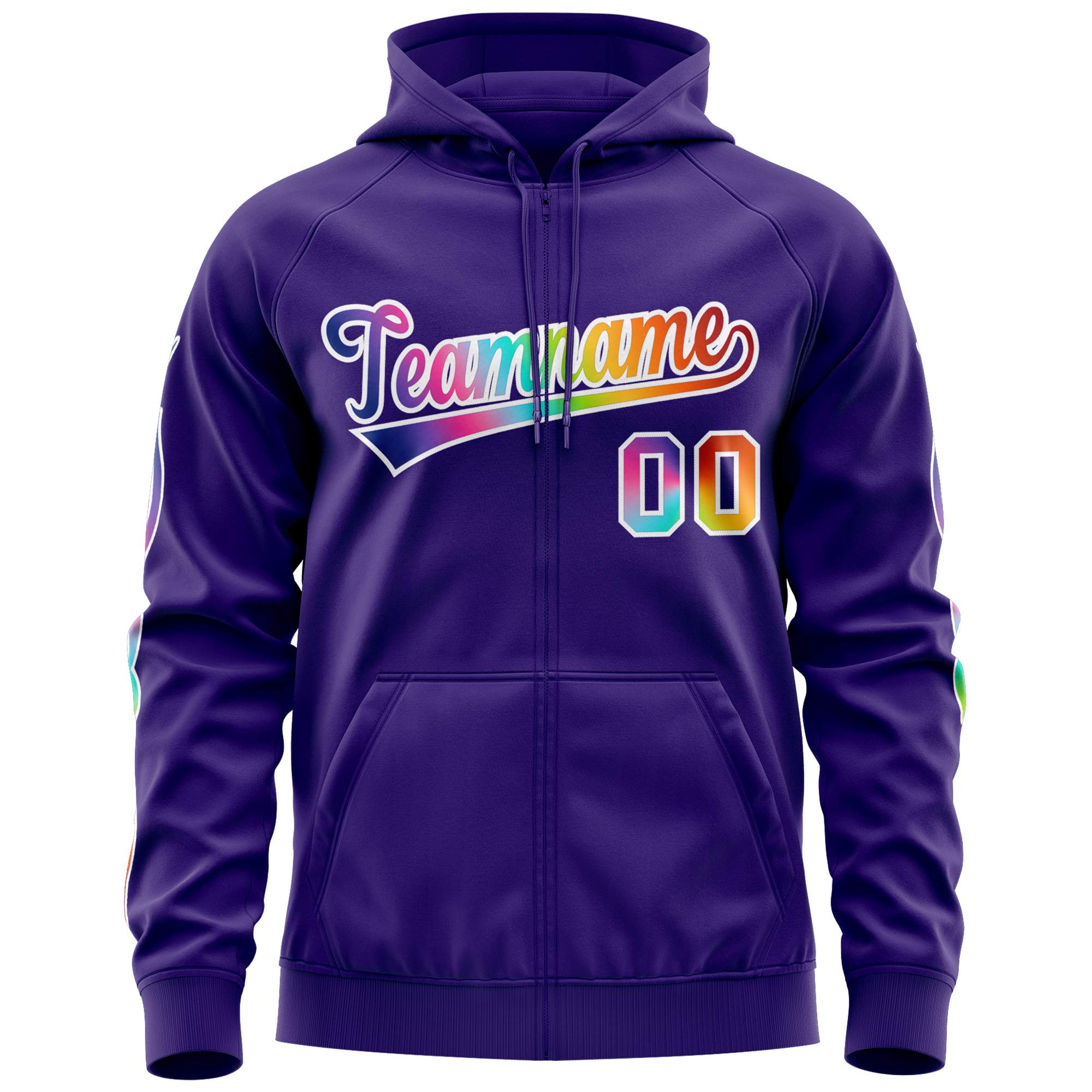 Custom Stitched Purple White Sports Full-Zip Sweatshirt Hoodie with Colored Flames