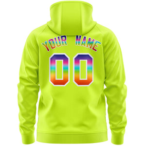 Custom Stitched Neon Green White Sports Full-Zip Sweatshirt Hoodie with Colored Flames