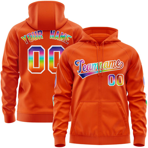 Custom Stitched Orange White Sports Full-Zip Sweatshirt Hoodie with Colored Flames