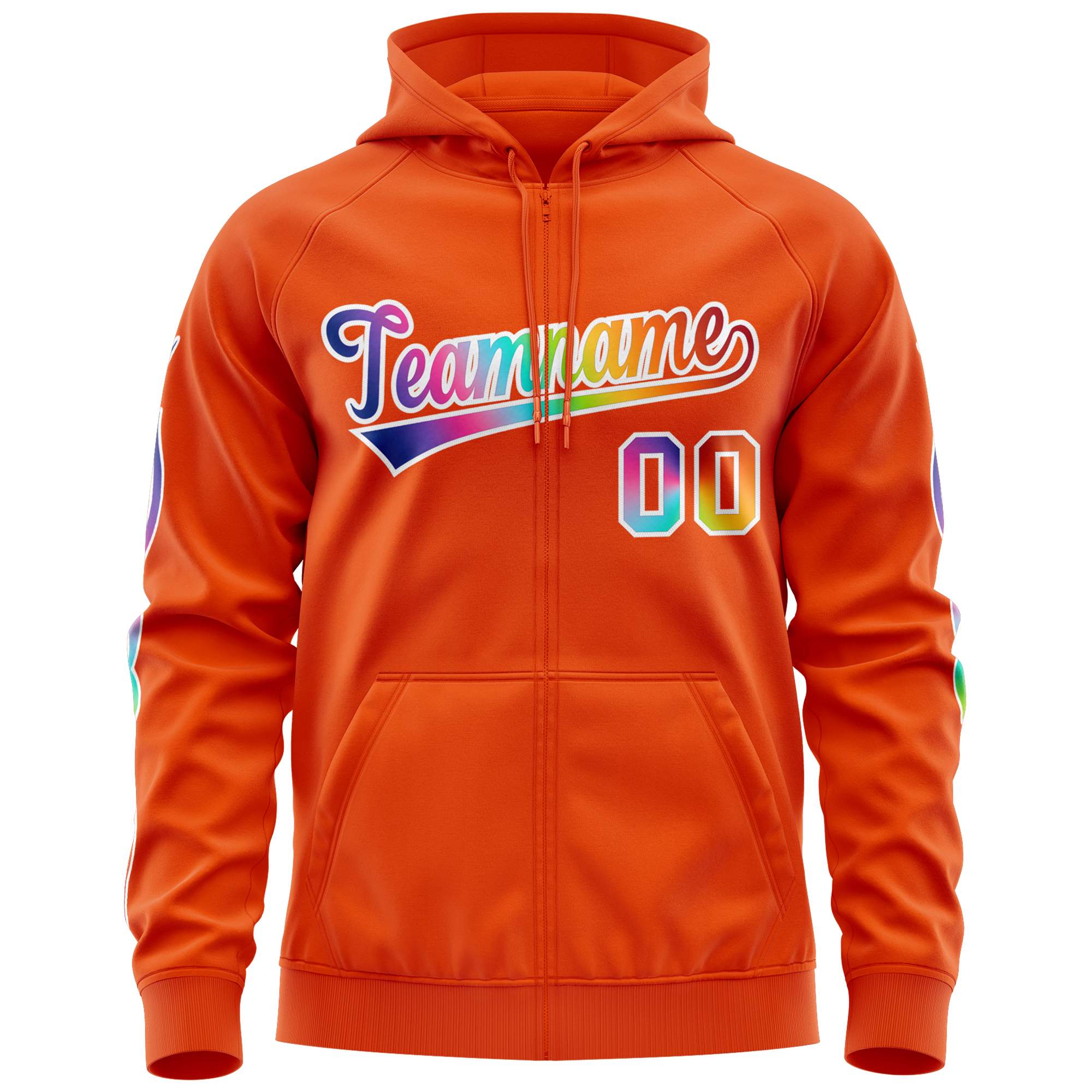 Custom Stitched Orange White Sports Full-Zip Sweatshirt Hoodie with Colored Flames