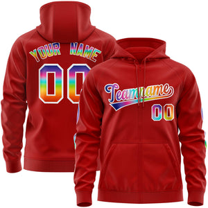 Custom Stitched Red White Sports Full-Zip Sweatshirt Hoodie with Colored Flames