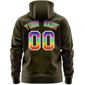 Custom Stitched Olive White Sports Full-Zip Sweatshirt Hoodie with Colored Flames