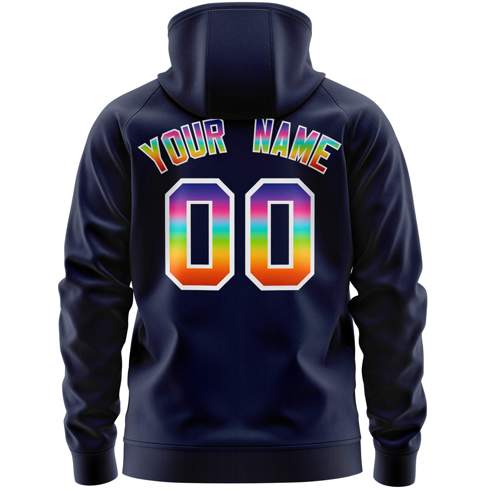 Custom Stitched Navy White Sports Full-Zip Sweatshirt Hoodie with Colored Flames