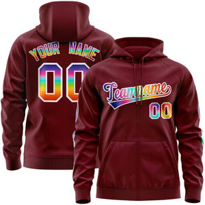 Custom Stitched Crimson White Sports Full-Zip Sweatshirt Hoodie with Colored Flames