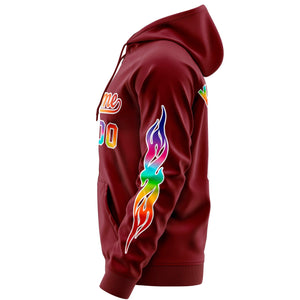 Custom Stitched Crimson White Sports Full-Zip Sweatshirt Hoodie with Colored Flames