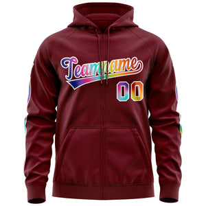 Custom Stitched Crimson White Sports Full-Zip Sweatshirt Hoodie with Colored Flames