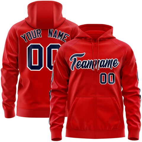 Custom Stitched Red Navy Sports Full-Zip Sweatshirt Hoodie with Flame