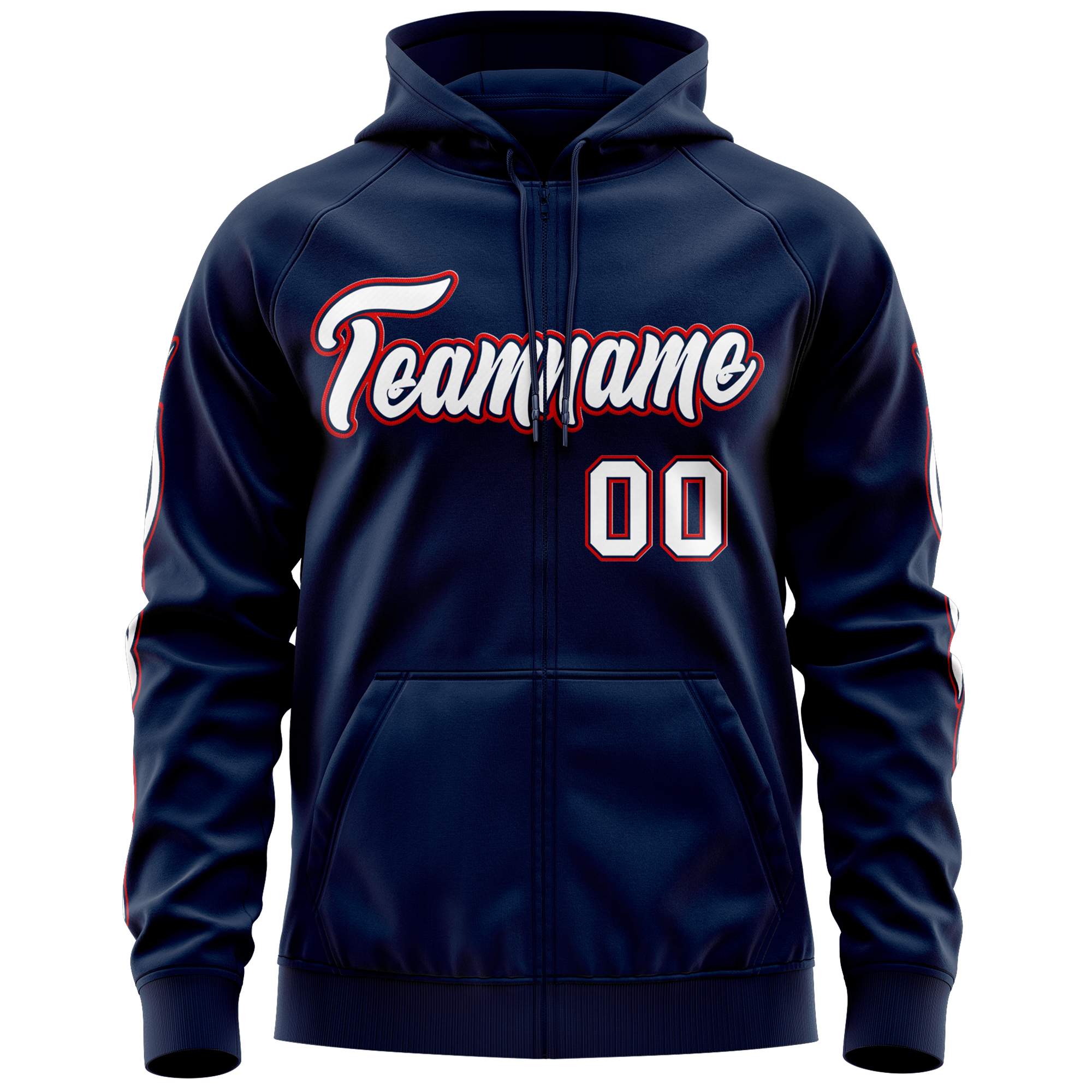 Custom Stitched Navy White Sports Full-Zip Sweatshirt Hoodie with Flame