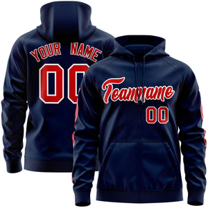 Custom Stitched Navy Red Sports Full-Zip Sweatshirt Hoodie with Flame