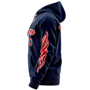 Custom Stitched Navy Red Sports Full-Zip Sweatshirt Hoodie with Flame