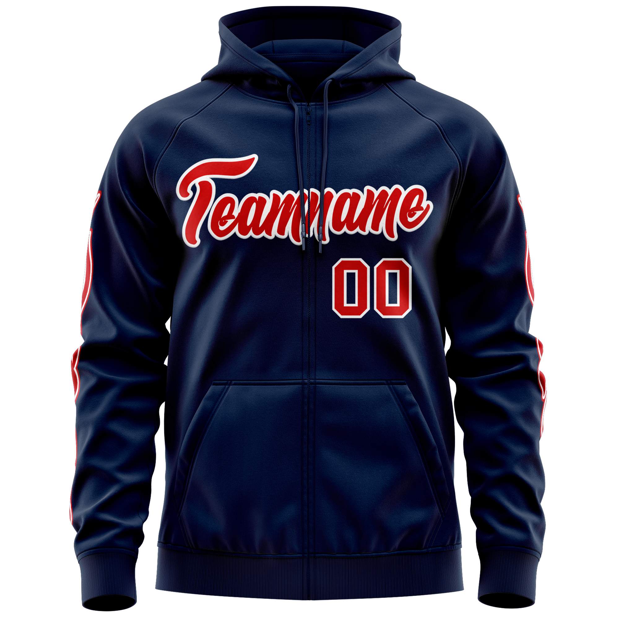 Custom Stitched Navy Red Sports Full-Zip Sweatshirt Hoodie with Flame