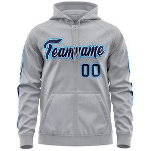 Custom Stitched Gray Navy Sports Full-Zip Sweatshirt Hoodie with Flame