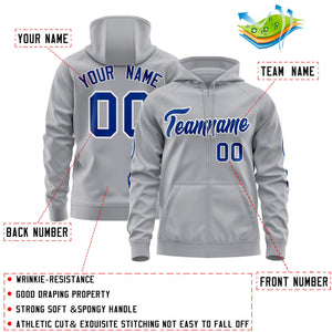 Custom Stitched Gray Royal Sports Full-Zip Sweatshirt Hoodie with Flame