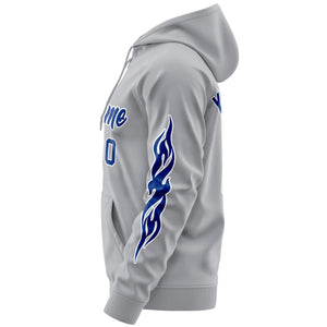 Custom Stitched Gray Royal Sports Full-Zip Sweatshirt Hoodie with Flame