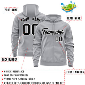 Custom Stitched Gray Black Sports Full-Zip Sweatshirt Hoodie with Flame