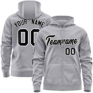 Custom Stitched Gray Black Sports Full-Zip Sweatshirt Hoodie with Flame