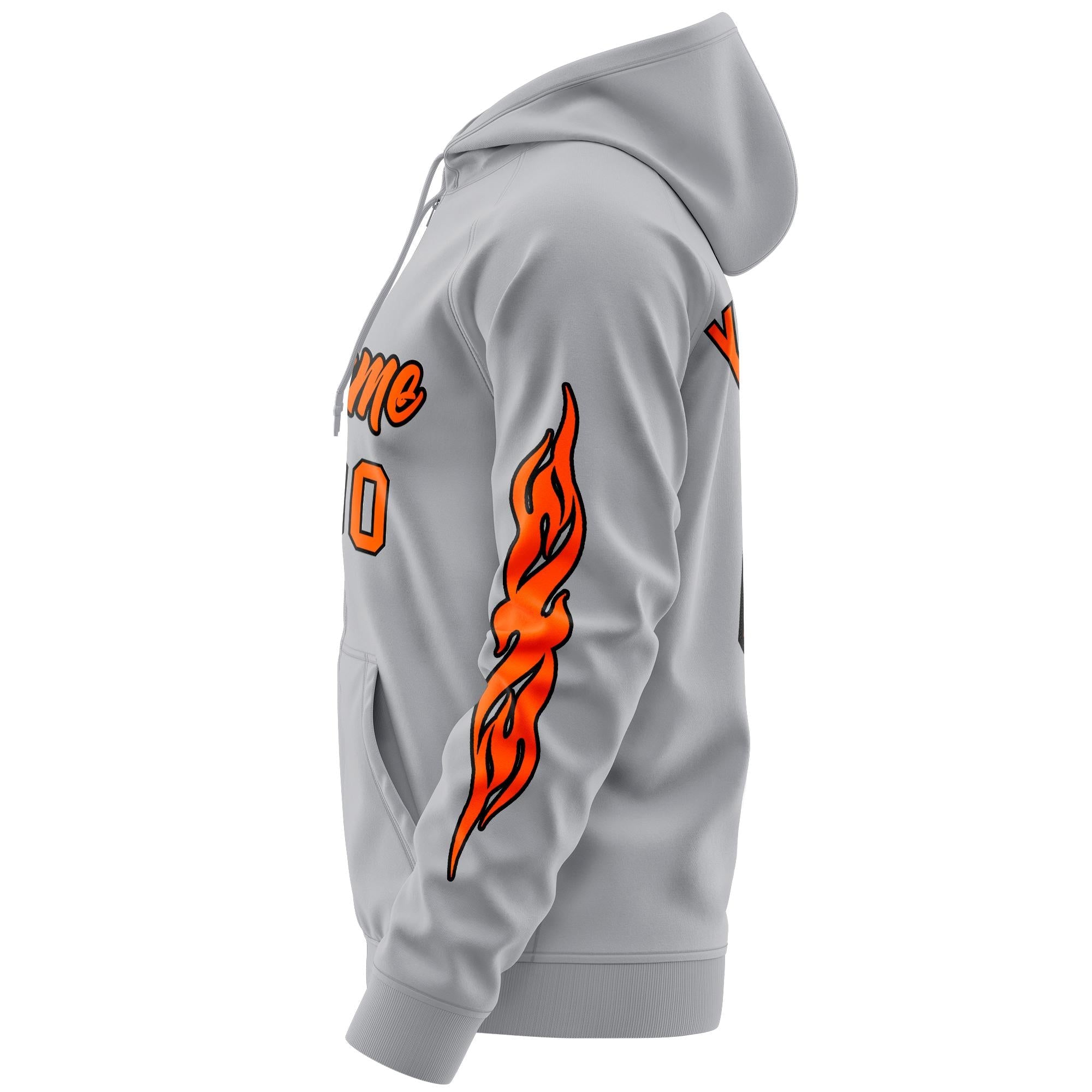 Custom Stitched Gray Orange Sports Full-Zip Sweatshirt Hoodie with Flame