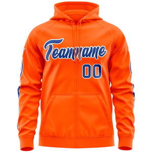 Custom Stitched Orange Royal Sports Full-Zip Sweatshirt Hoodie with Flame