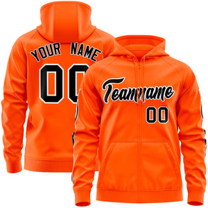 Custom Stitched Orange Black Sports Full-Zip Sweatshirt Hoodie with Flame