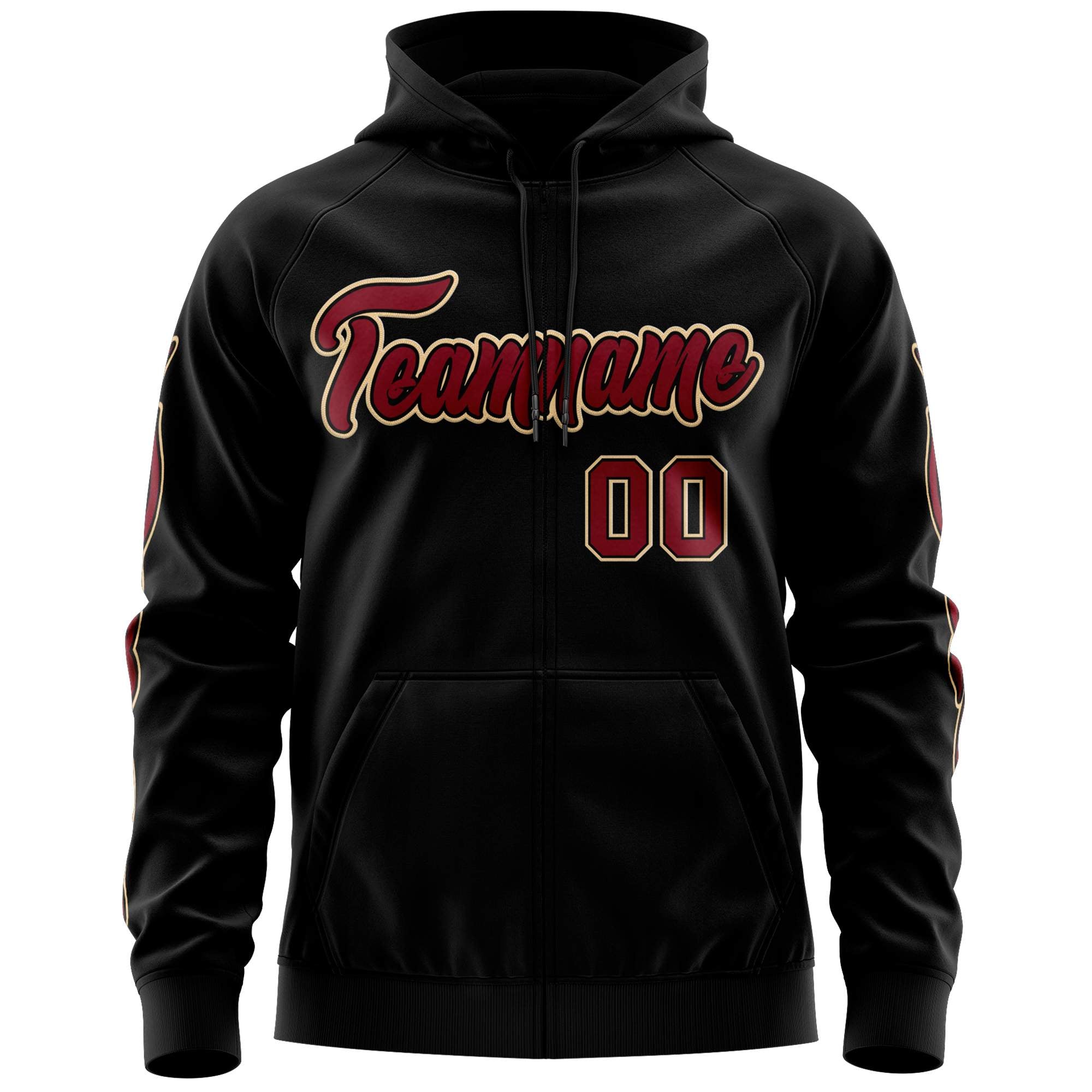 Custom Stitched Black Crimson Sports Full-Zip Sweatshirt Hoodie with Flame