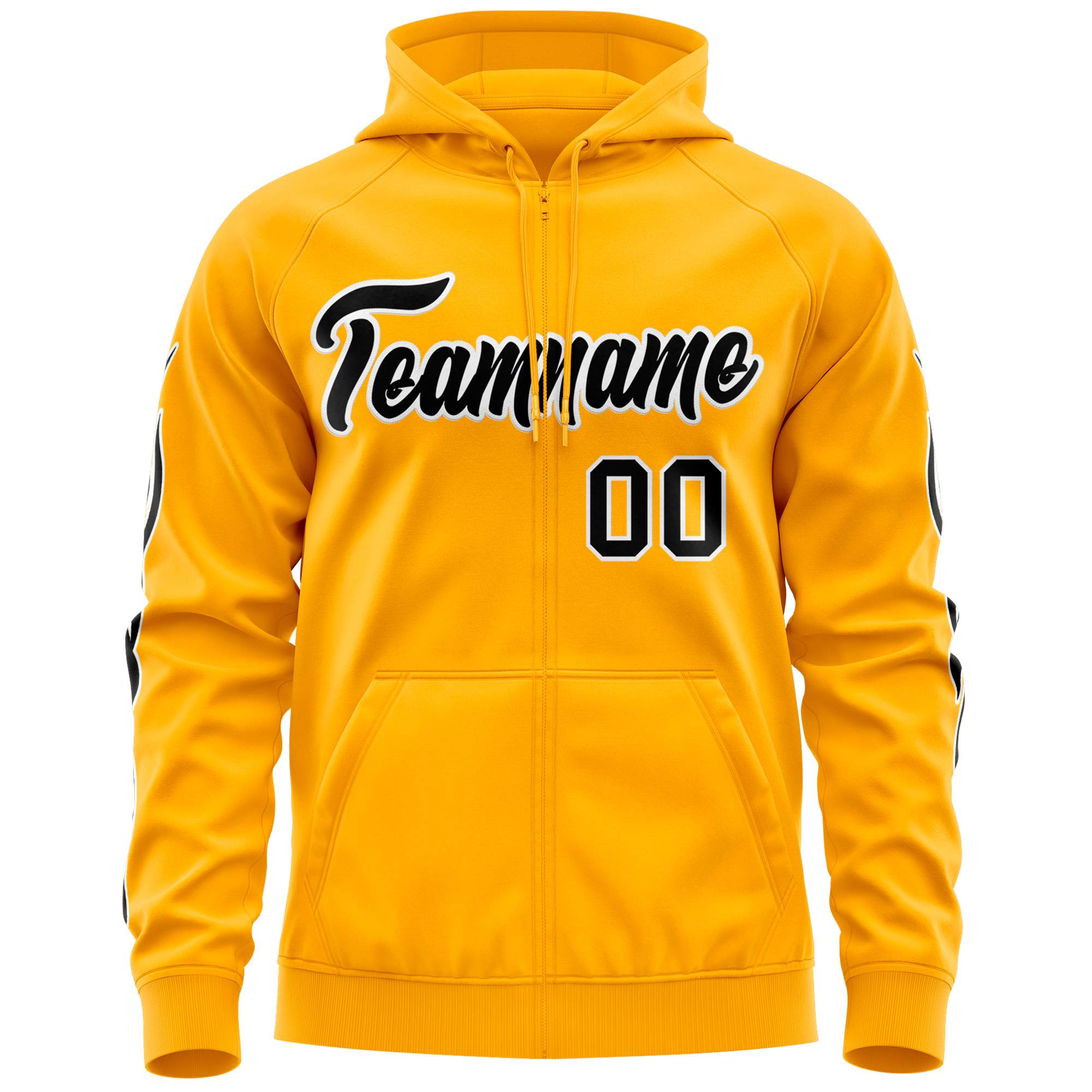 Custom Stitched Gold Black Sports Full-Zip Sweatshirt Hoodie with Flame