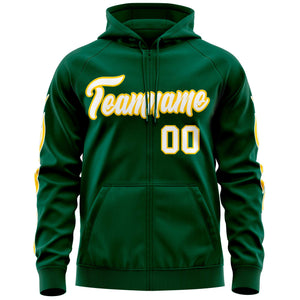 Custom Stitched Green White Sports Full-Zip Sweatshirt Hoodie with Flame