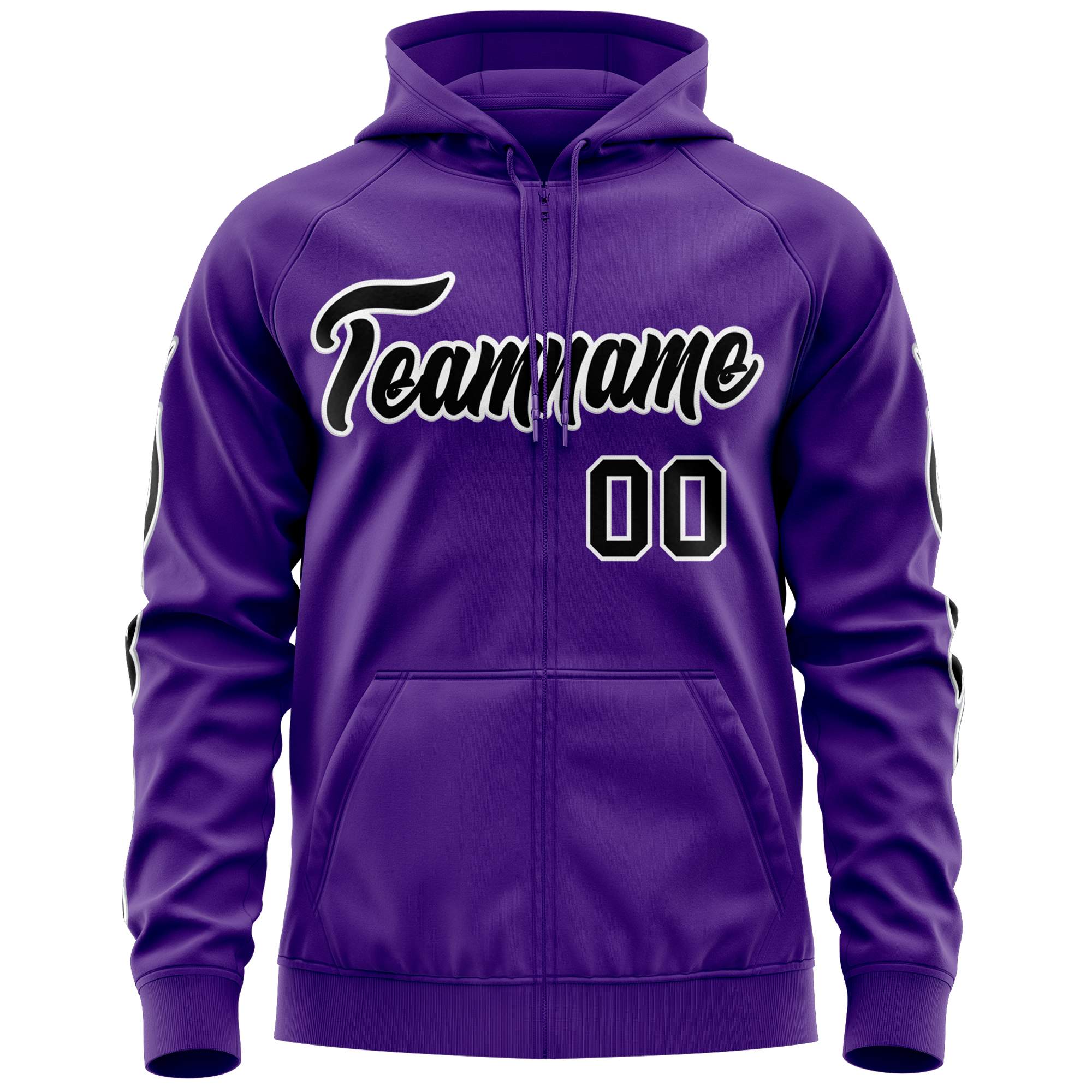 Custom Stitched Purple Black Sports Full-Zip Sweatshirt Hoodie with Flame