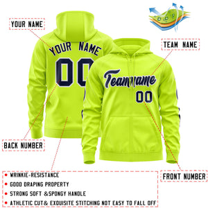 Custom Stitched Neon Green Navy Sports Full-Zip Sweatshirt Hoodie with Flame