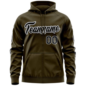 Custom Stitched Olive Black Sports Full-Zip Sweatshirt Hoodie with Flame