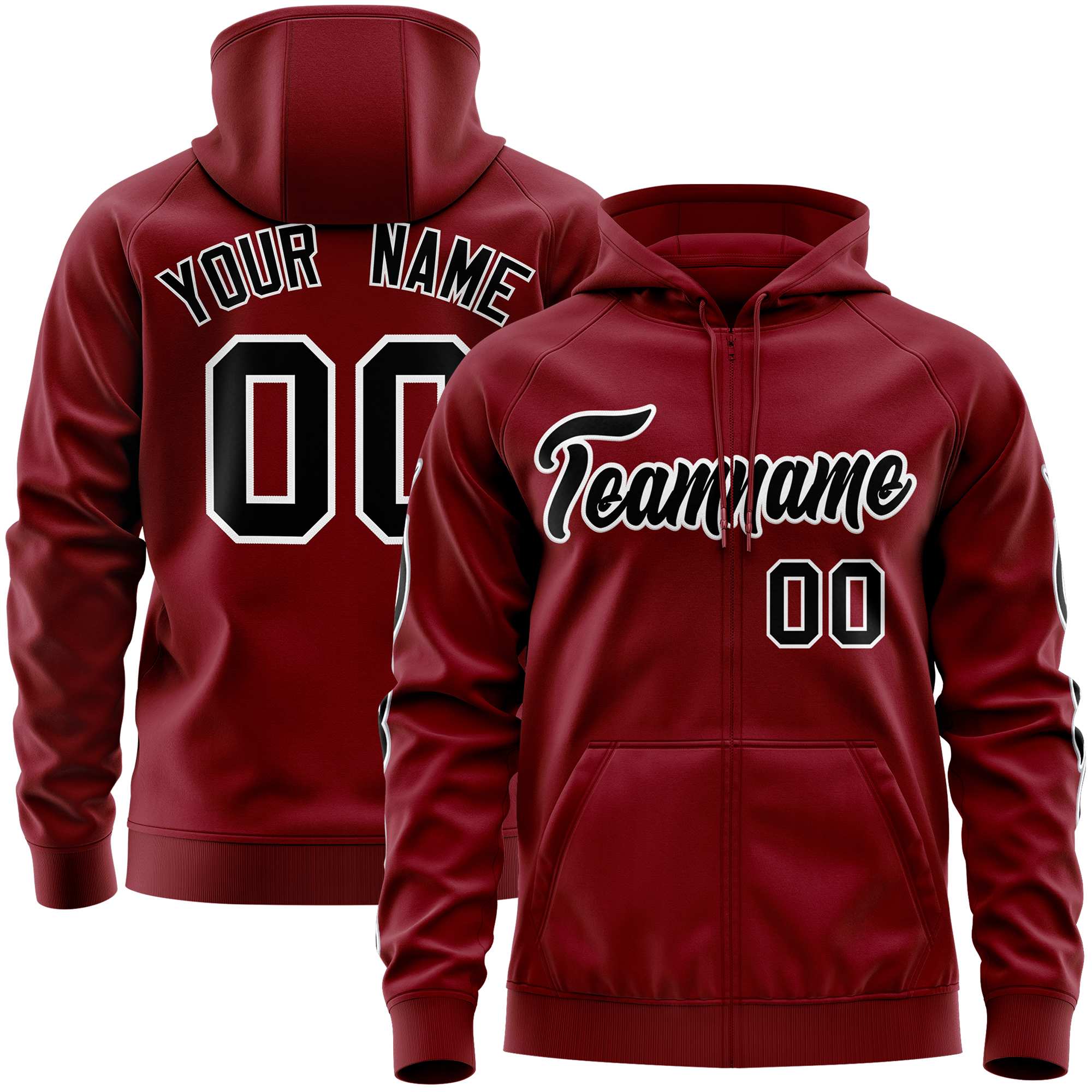 Custom Stitched Crimson Black Sports Full-Zip Sweatshirt Hoodie with Flame