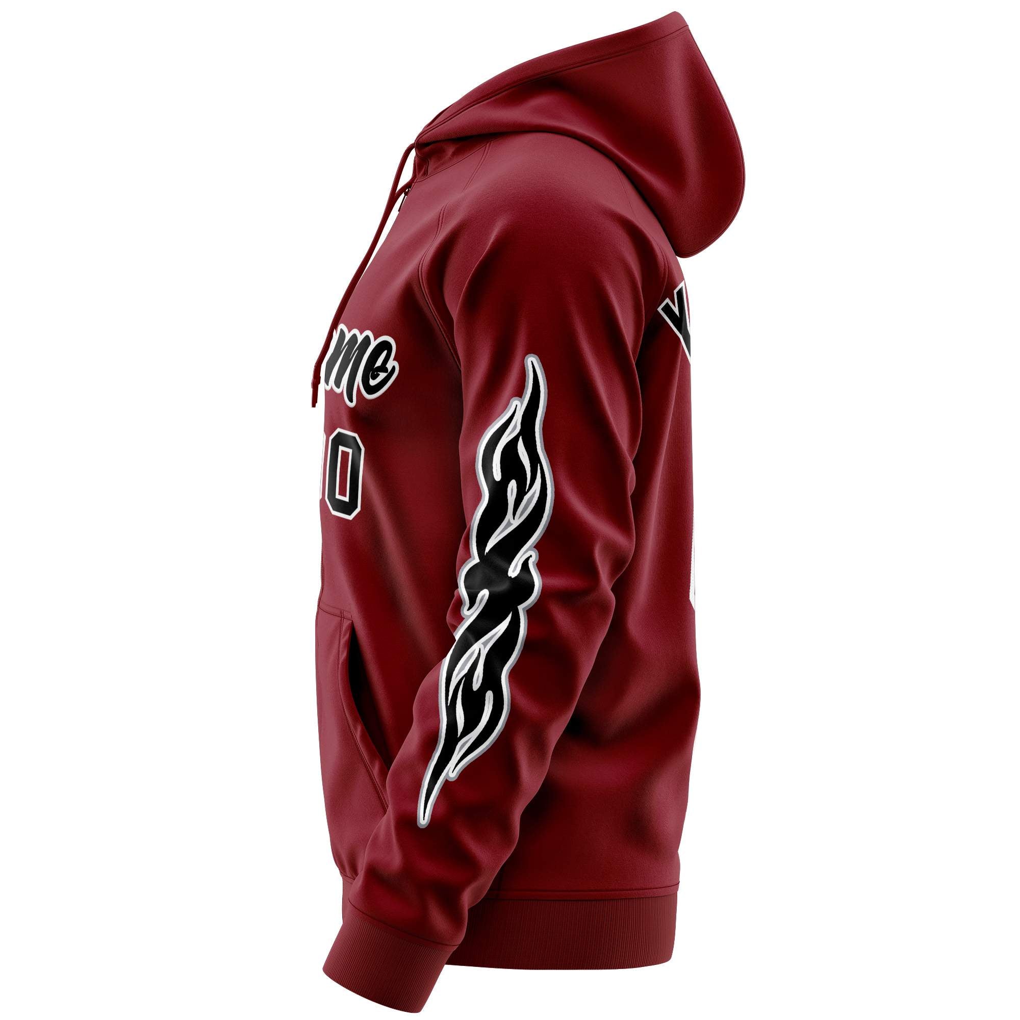 Custom Stitched Crimson Black Sports Full-Zip Sweatshirt Hoodie with Flame